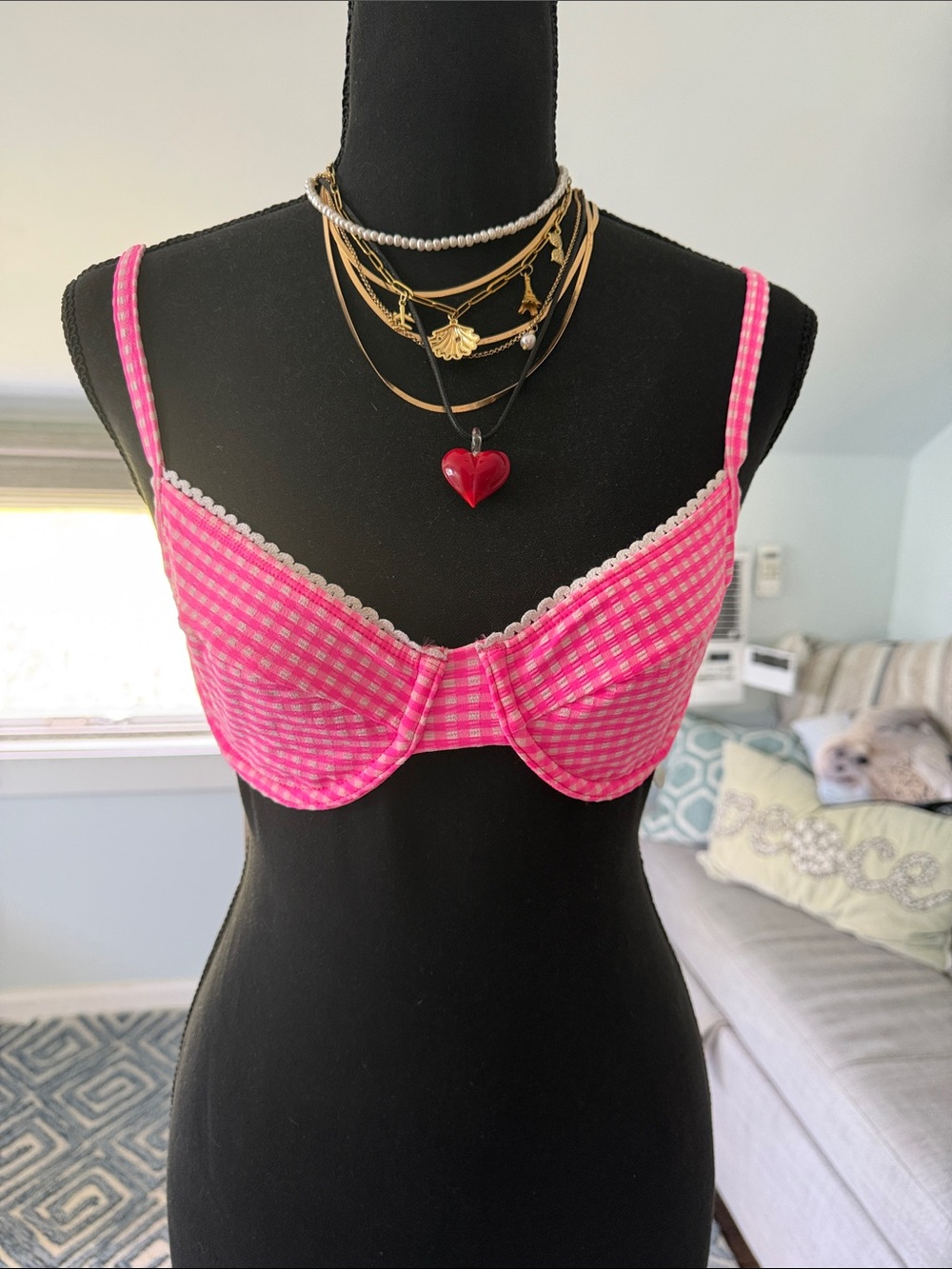 Kulani Kinis Pink Gingham Underwire Bikini top NWT